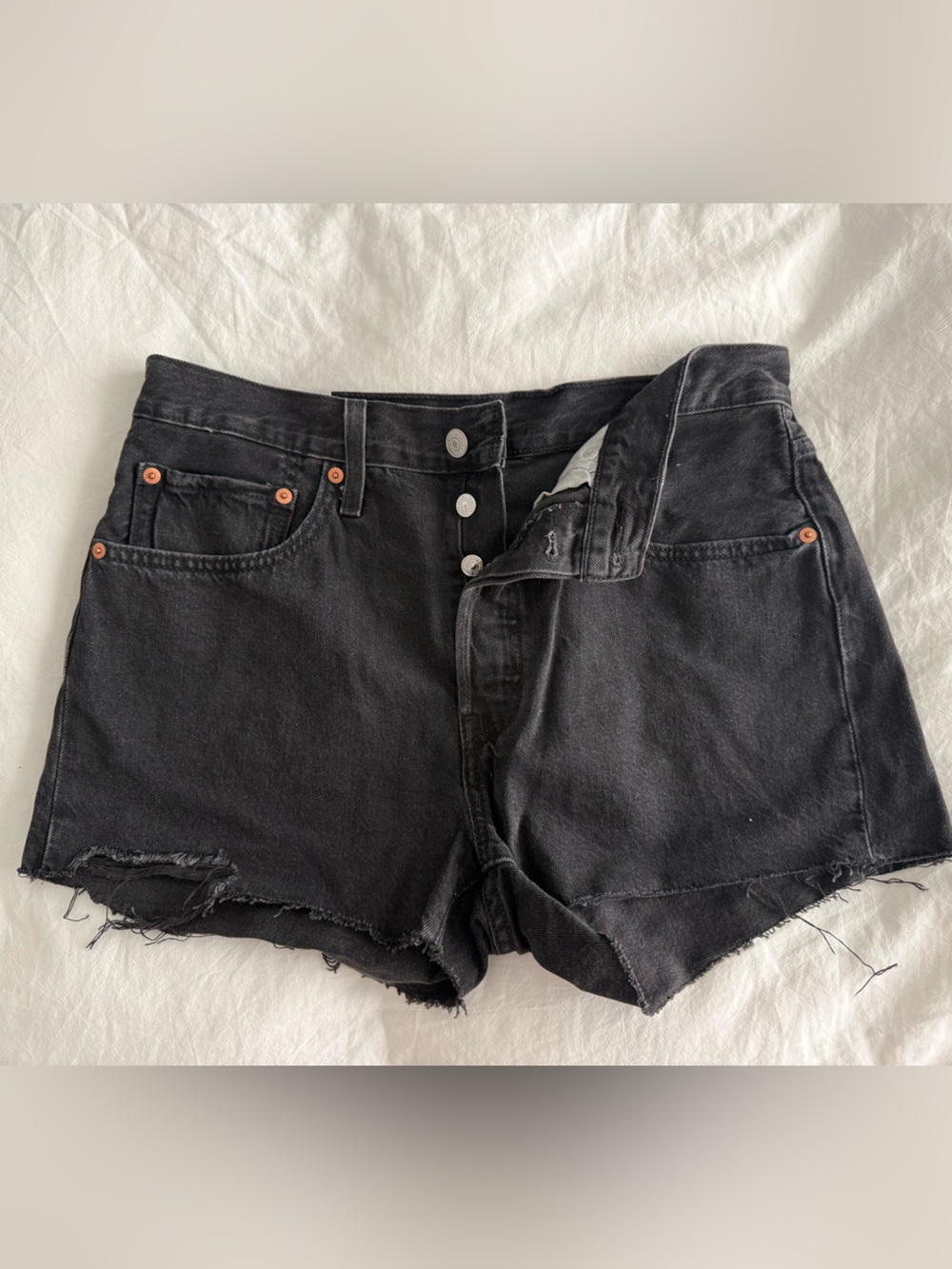 Levi's Black High-Rise Distressed Denim Shorts